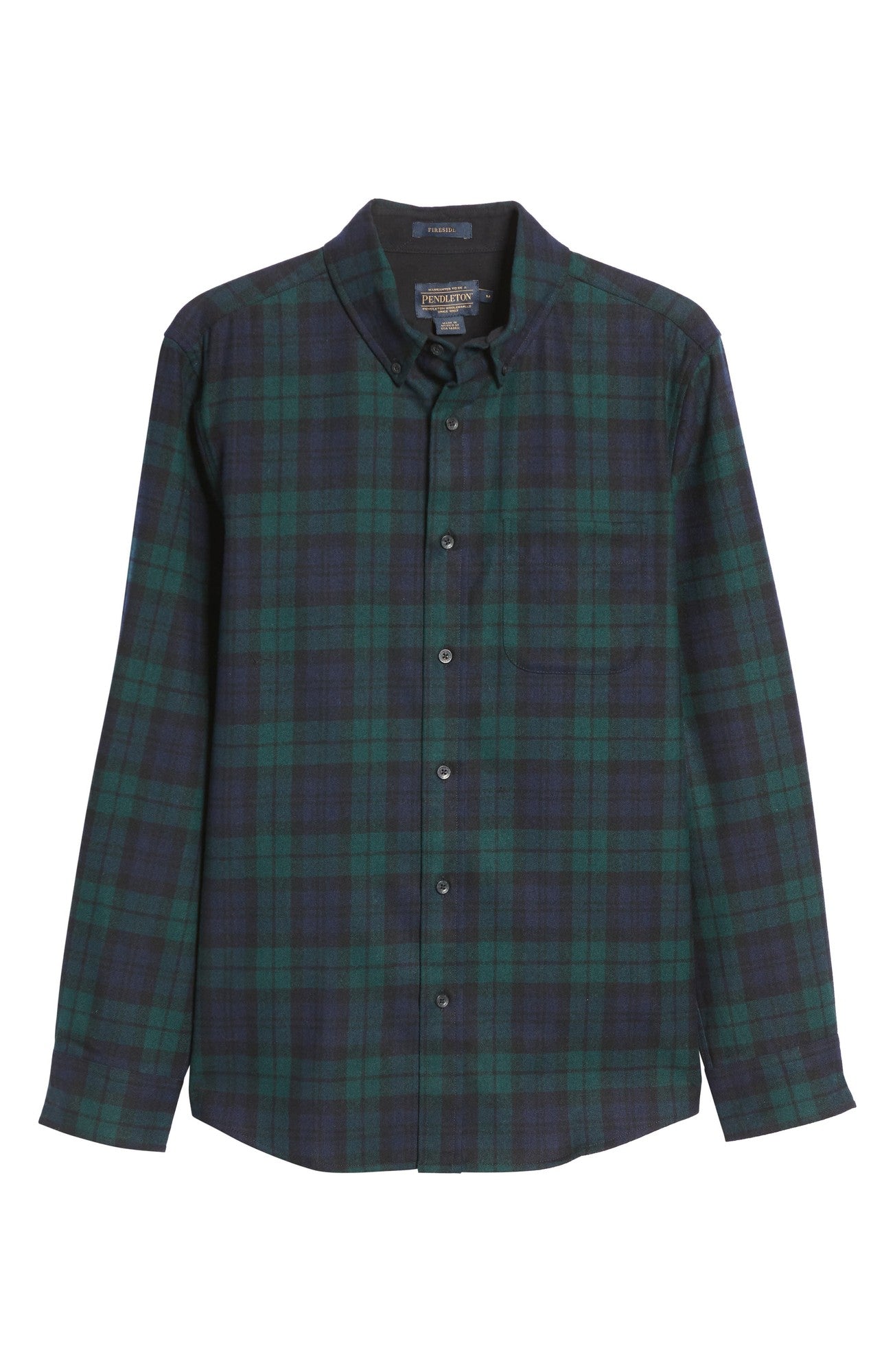 Pendleton Mens Button Down Shirt Black Watch Tartan Fireside Shirt Blue Small