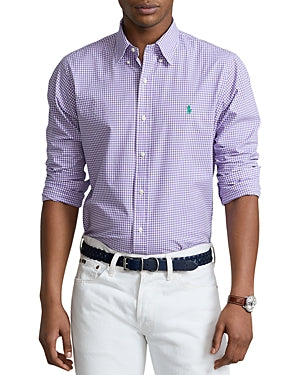 Polo Ralph Lauren Men's Slim Fit Poplin Button Down Shirt Purple White 2XL