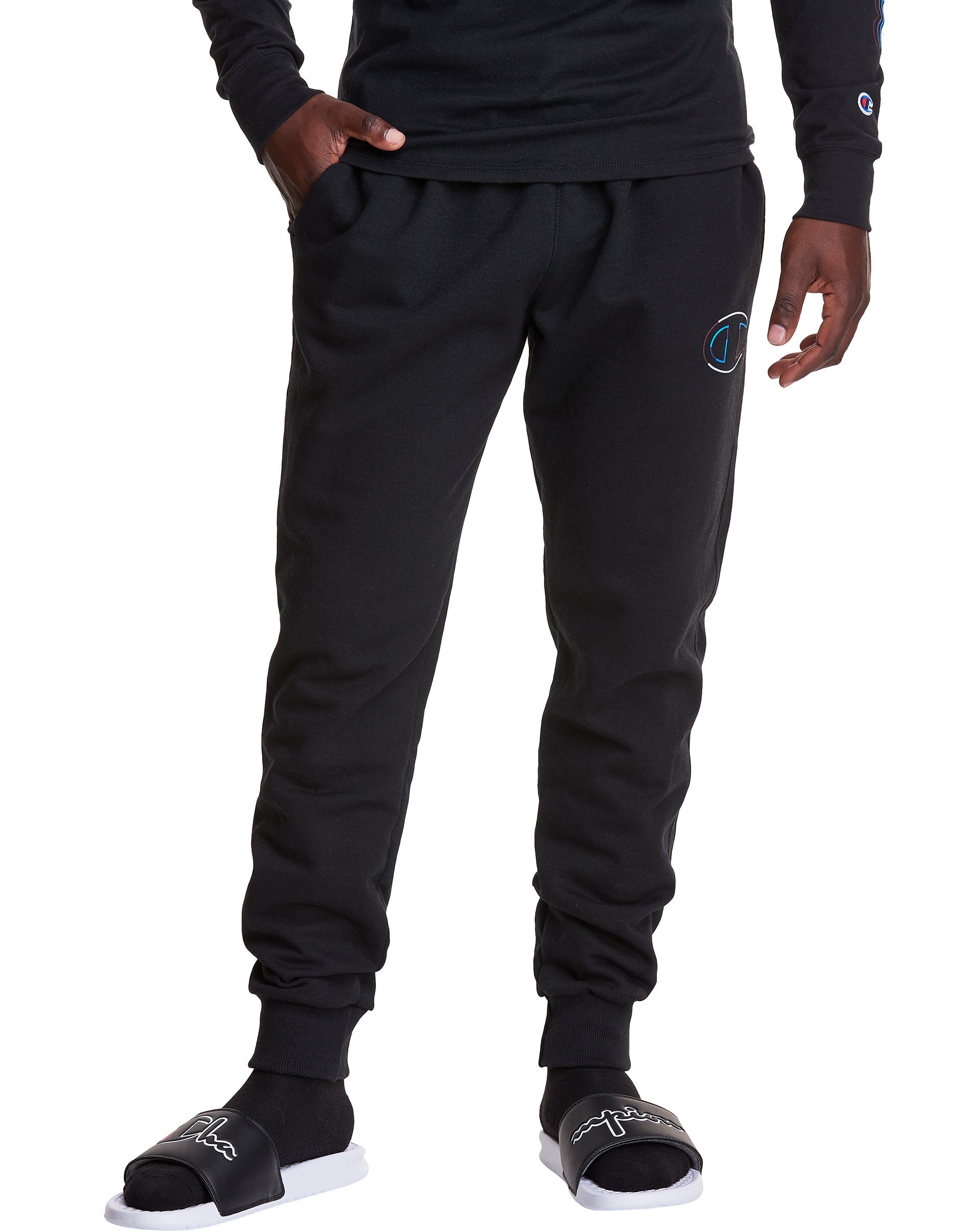 Champion Men's Powerblend Logo Jogger Sweatpants Black Medium