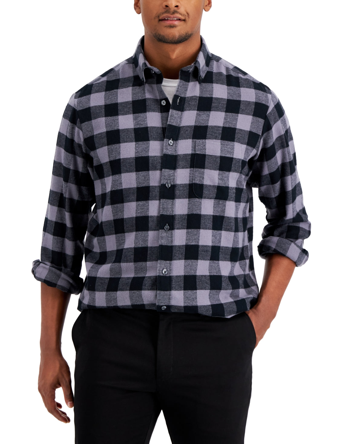 Club Room Men's Plaid Flannel Shirt  Gray Size Xl