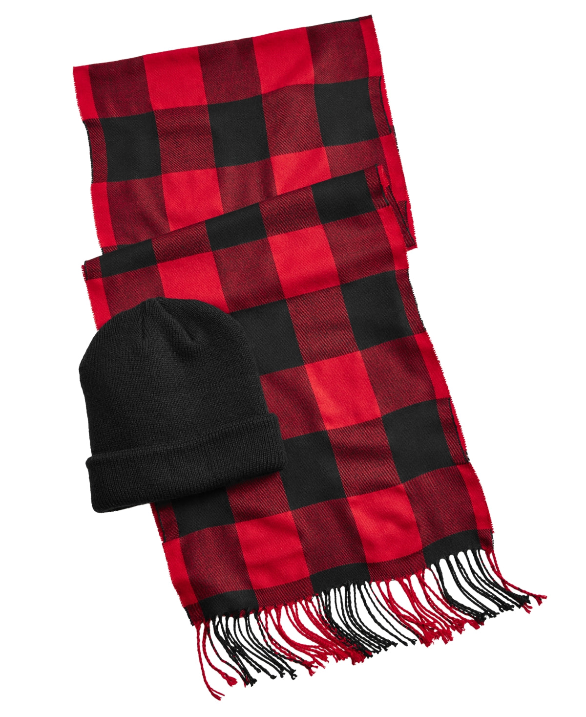 Club Room Men's 2Pc. Plaid Scarf & Colorblocked Beanie Set Red Osfa Reg