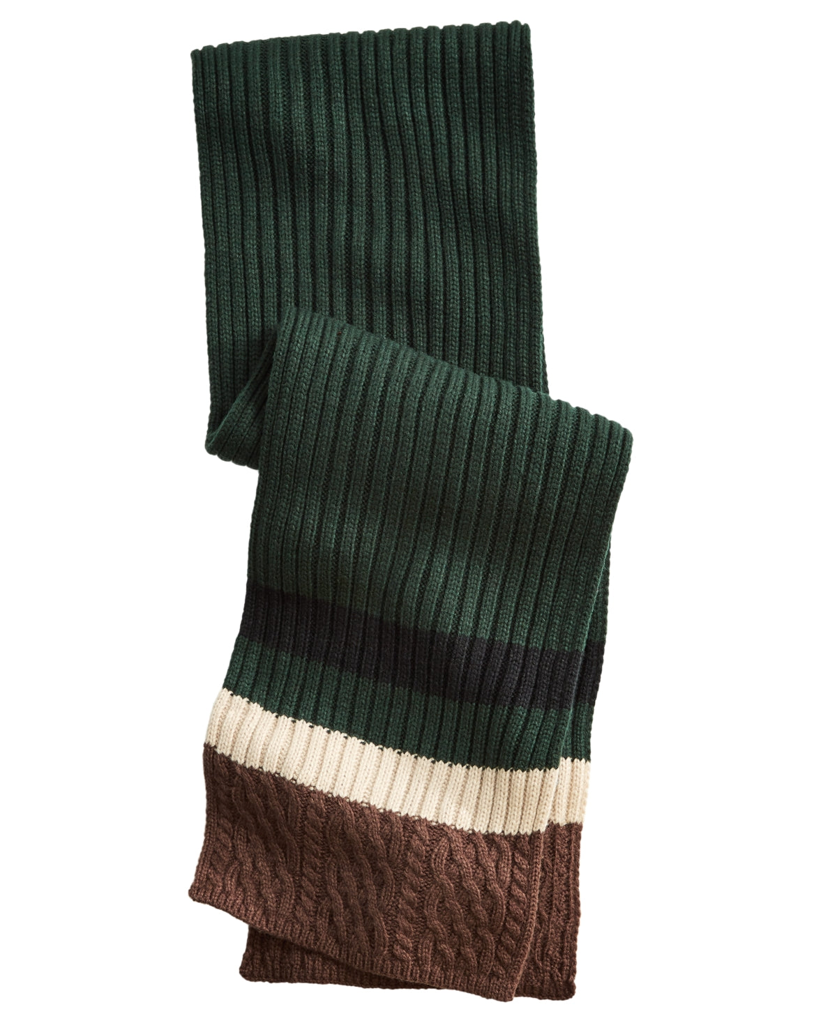 Club Room Men's Cable Knit Colorblocked Stripe Scarf Green Beige