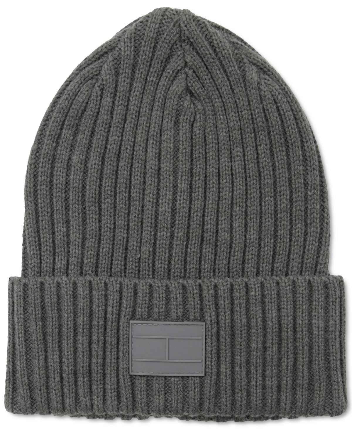 Tommy Hilfiger Mens Ghost Ribbed Knit Beanie Hat Gray Charcoal