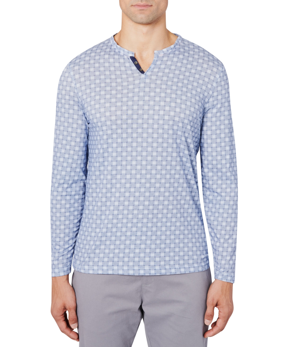 Tallia Men's Geoprint Henley Shirt Navy Large