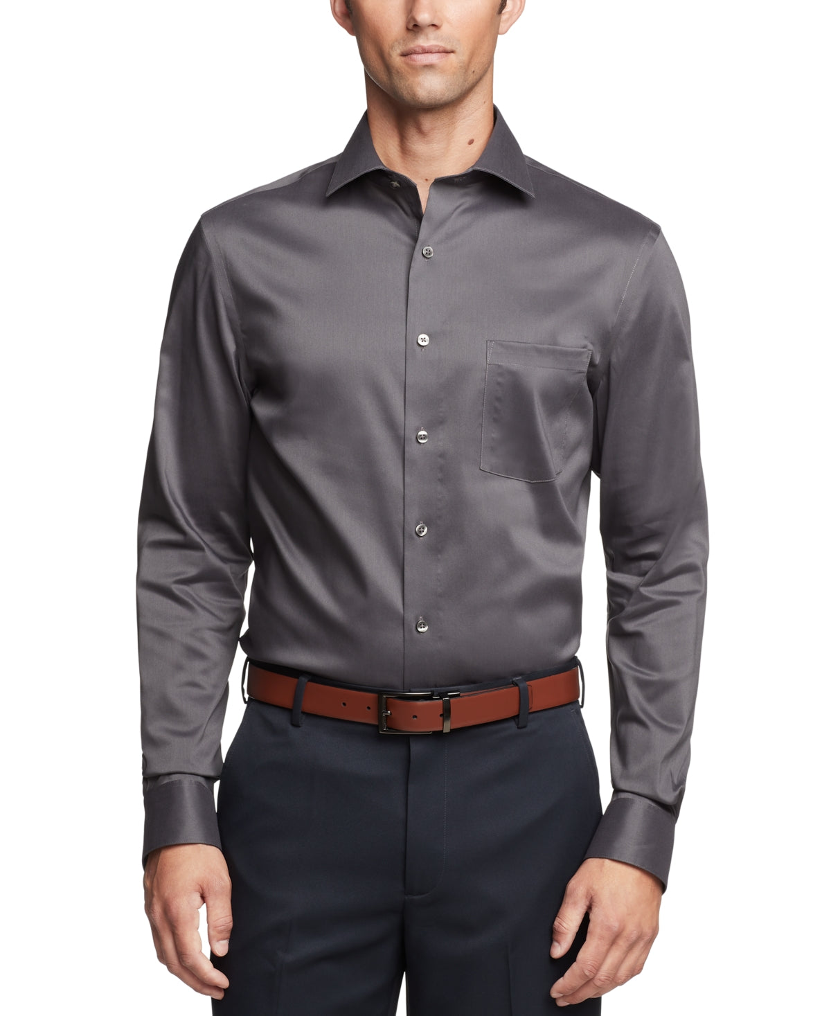 Van Heusen Mens Regular fit Dress Shirt Large 16-16.5 34-35 Grey Solid