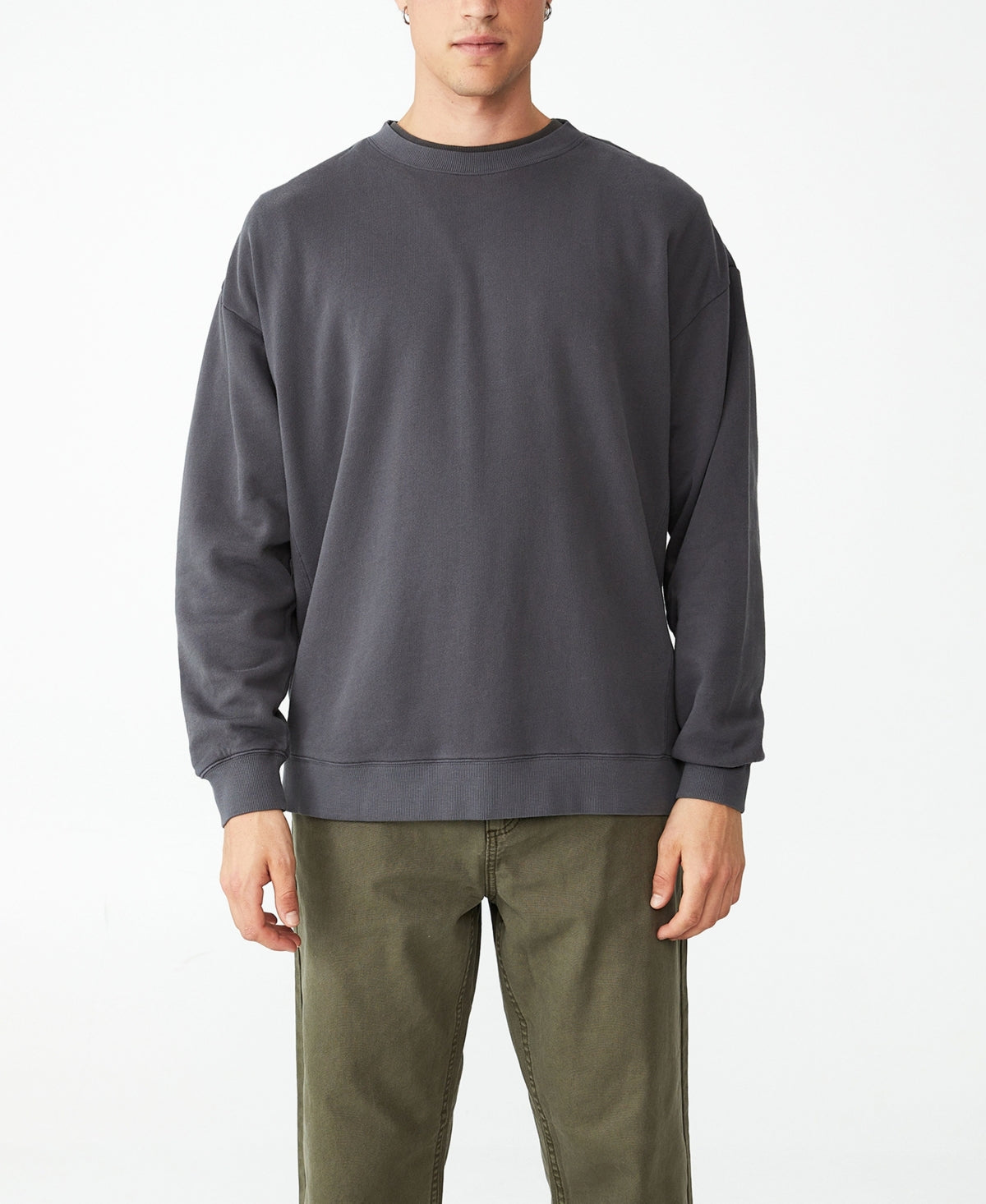 Cotton On Men's Oversized Crew Fleece Black Size MEdium