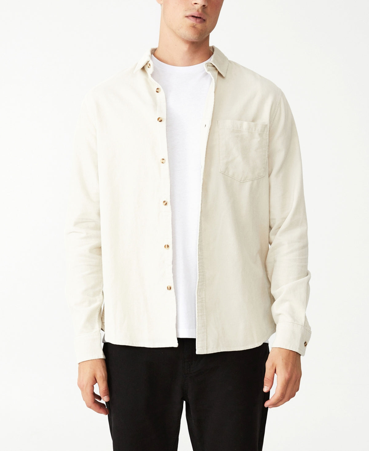 Cotton On Camden Mens Corduroy Collared Button Down Shirt Beige XL