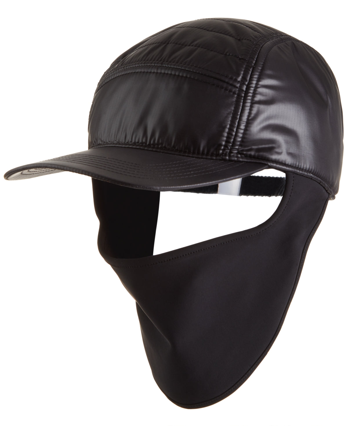 Ur Gloves Men's Puffer Baseball Cap With Dropdown Mask  Black Osfa