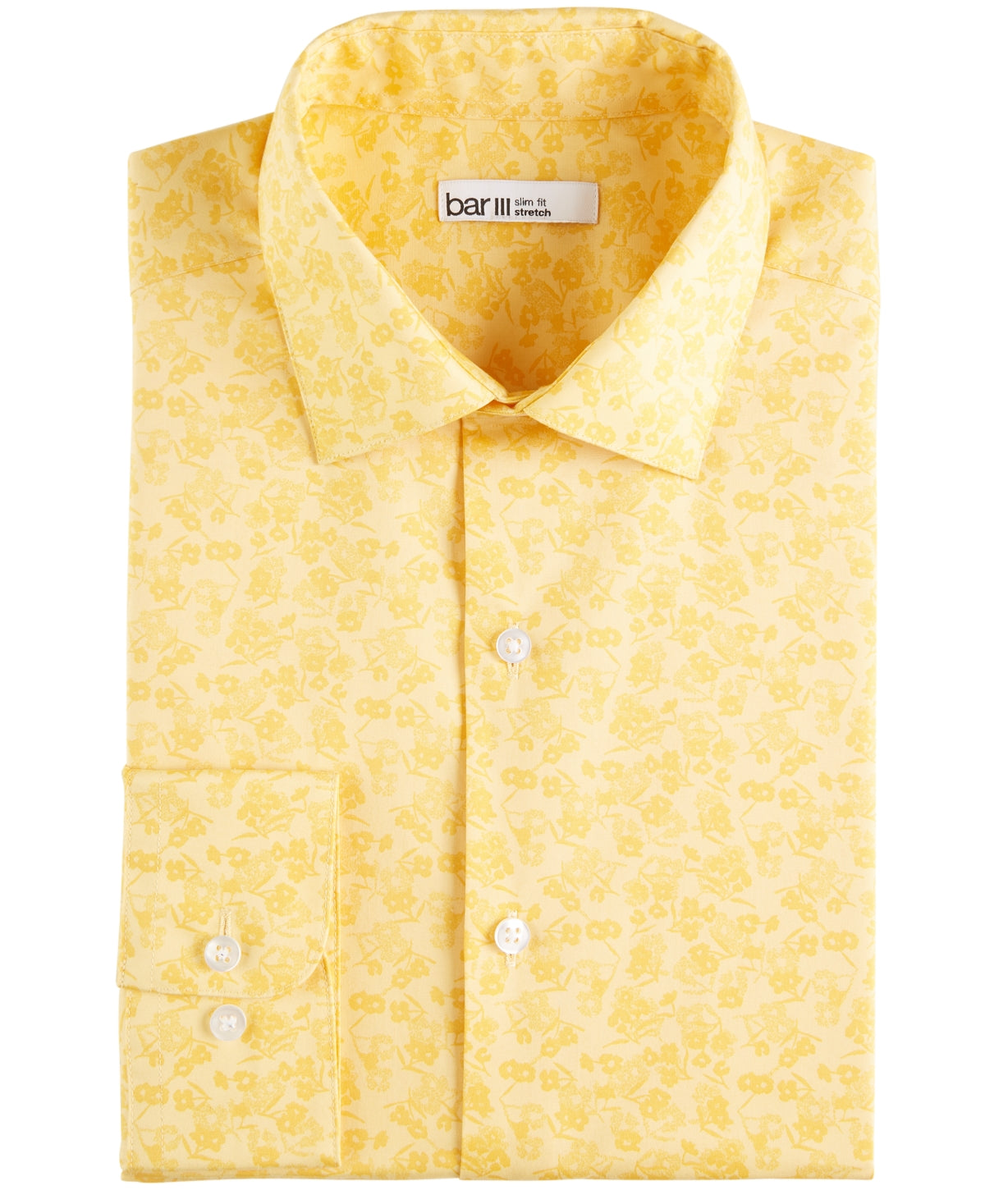 Bar III Men's Slim Flit Floral Yellow Button Down Shirt Small 14-14.5