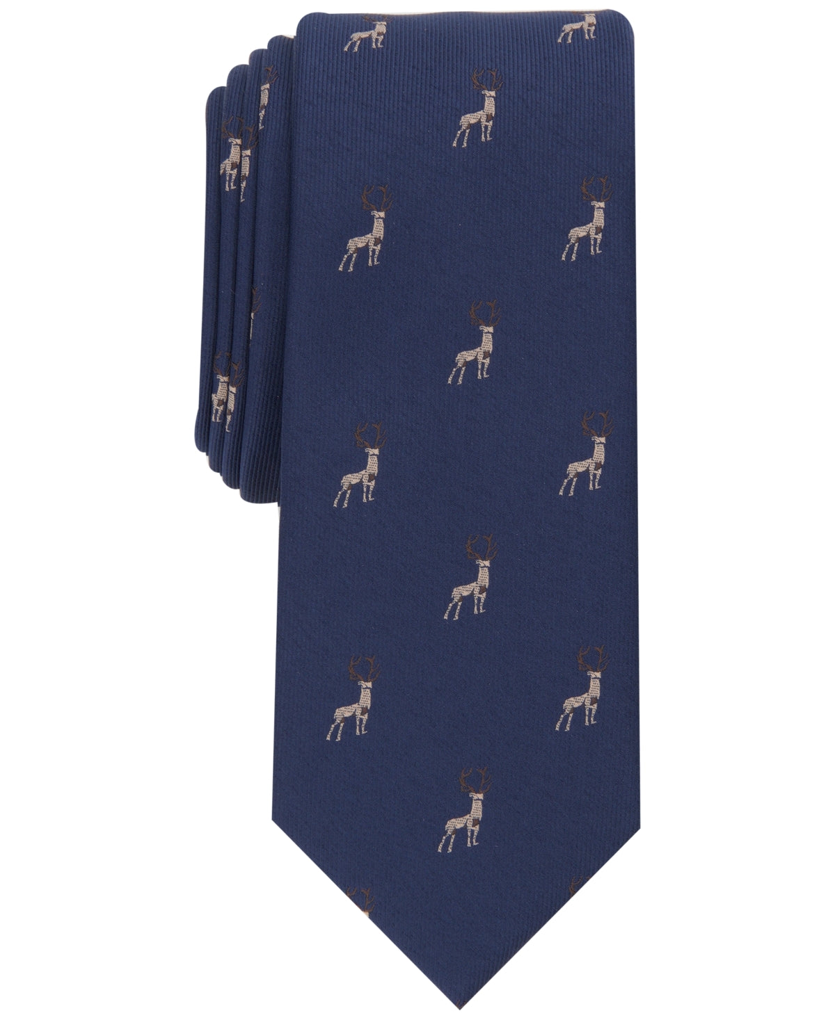 Bar III Mens Skinny Reindeer Necktie Navy OS