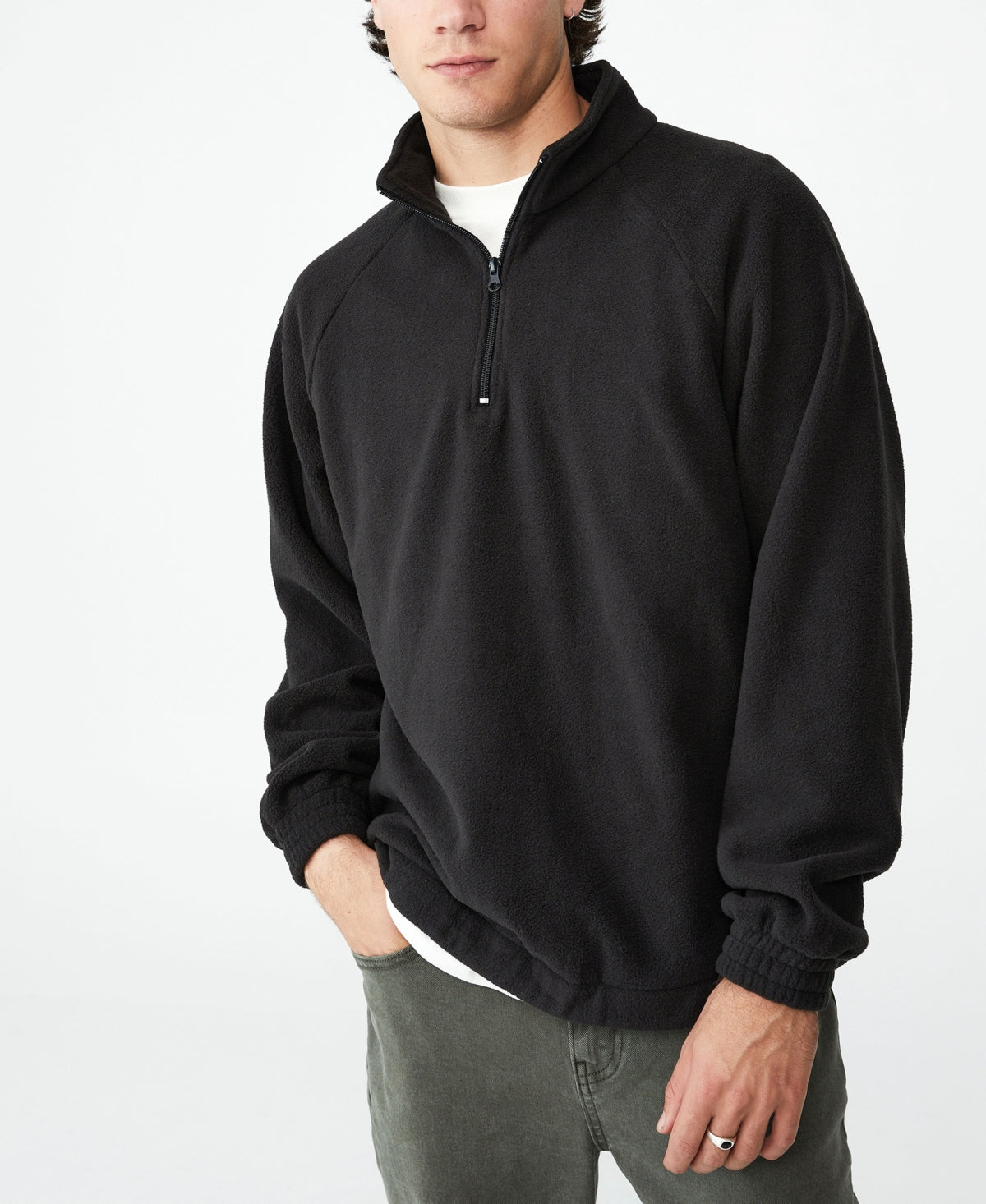Cotton On Men's Polar Quarter Zip Fleece Sweatshirt Medium Washed Black