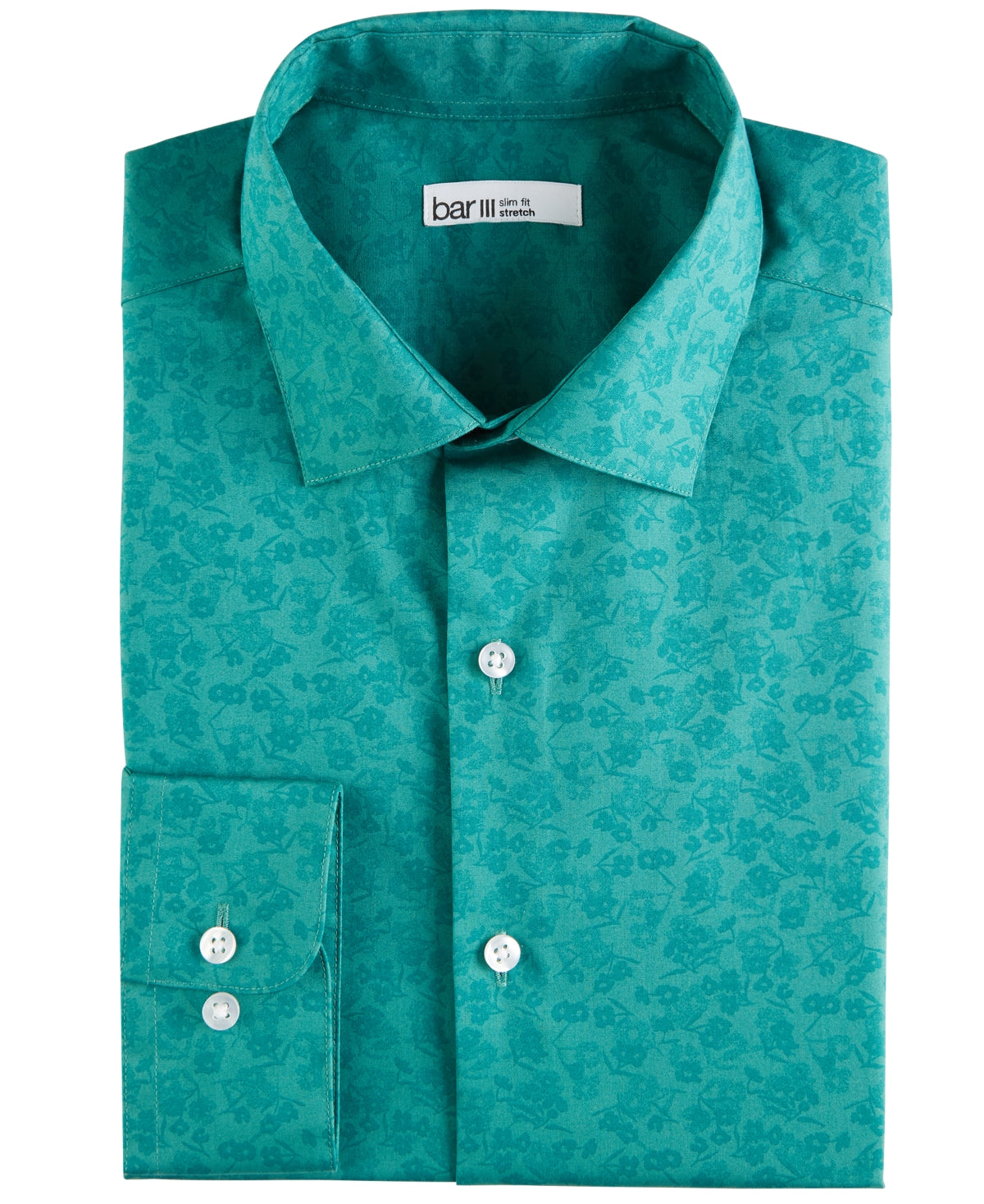 Bar Iii Men's Slim Fit Green Floral Shirt