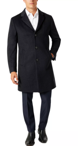 KENNETH COLE REACTION Men's Slim Fit Overcoat Charcoal 38S Single-Breasted Grey