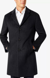 KENNETH COLE REACTION Men's Slim Fit Overcoat Charcoal 38S Single-Breasted Grey