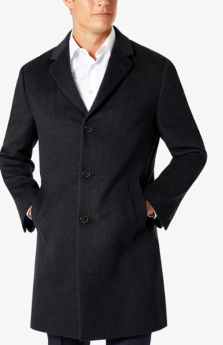 KENNETH COLE REACTION Men's Slim Fit Overcoat Charcoal 38S Single-Breasted Grey