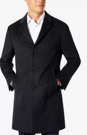 KENNETH COLE REACTION Men's Slim Fit Overcoat Charcoal 40R Single-Breasted Grey