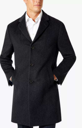 KENNETH COLE REACTION Men's Slim Fit Overcoat Charcoal 40R Single-Breasted Grey