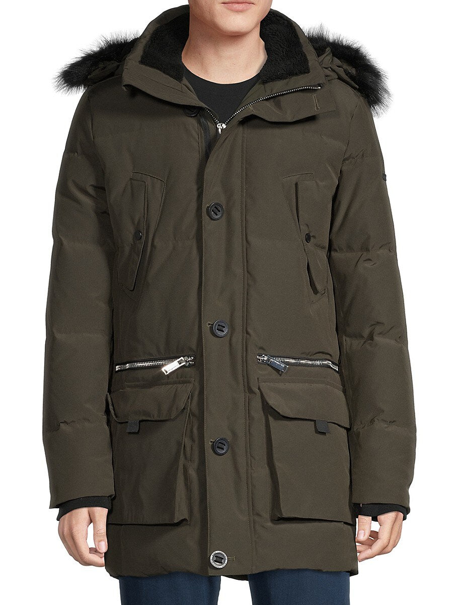 Karl Lagerfeld Paris Men's Down Cold Weather Parka Coat Green Medium