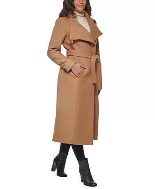 KENNETH COLE Women's Asymmetric Maxi Coat Camel 2 Wool NO BELT