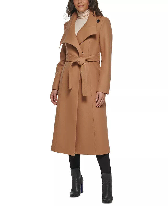 KENNETH COLE Women's Asymmetric Maxi Coat Camel 2 Wool NO BELT