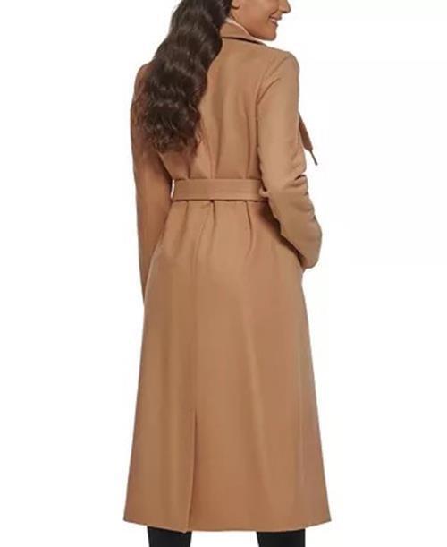 KENNETH COLE Women's Asymmetric Maxi Coat Camel 2 Wool NO BELT