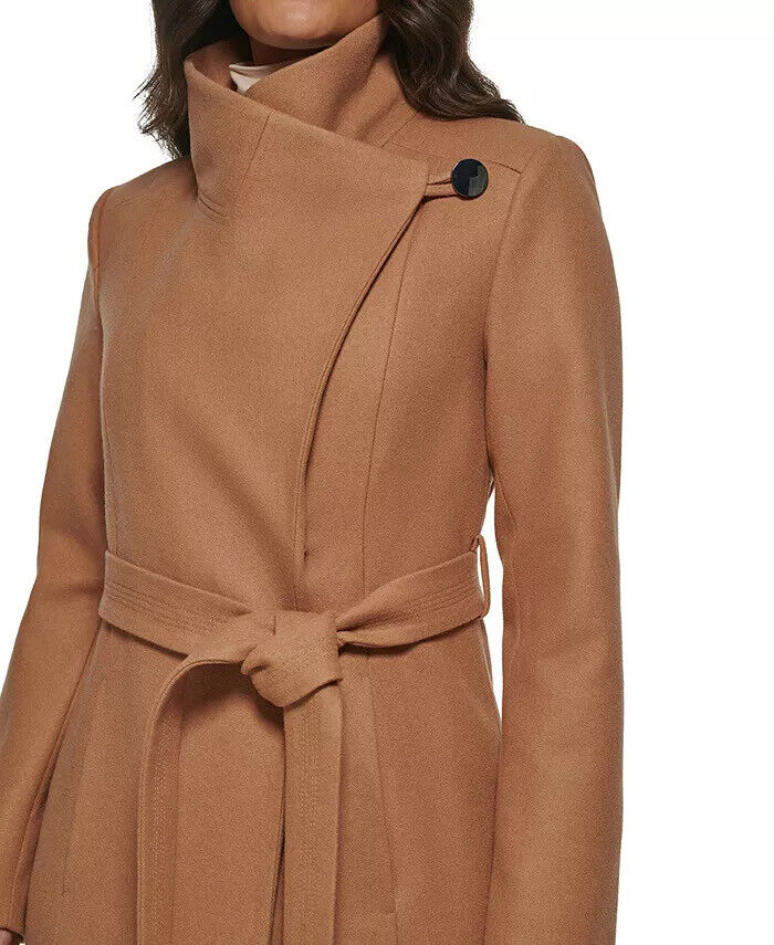 KENNETH COLE Women's Asymmetric Maxi Coat Camel 2 Wool NO BELT