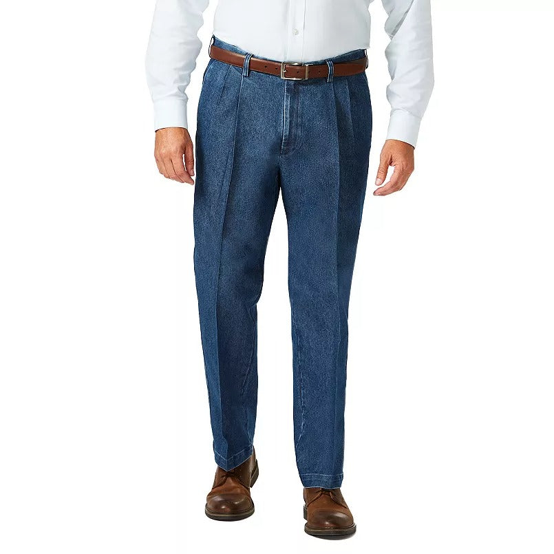 Haggar Mens Classic fit Dress Pants 34 / 32 Blue Stretch