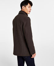 Kenneth Cole Men's Double Breasted Wool Blend Peacoat Small Bib Brown Coat