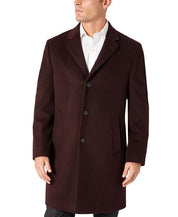 KENNETH COLE REACTION Men's Overcoat Burgundy 48L Coat Slim Single-Breasted