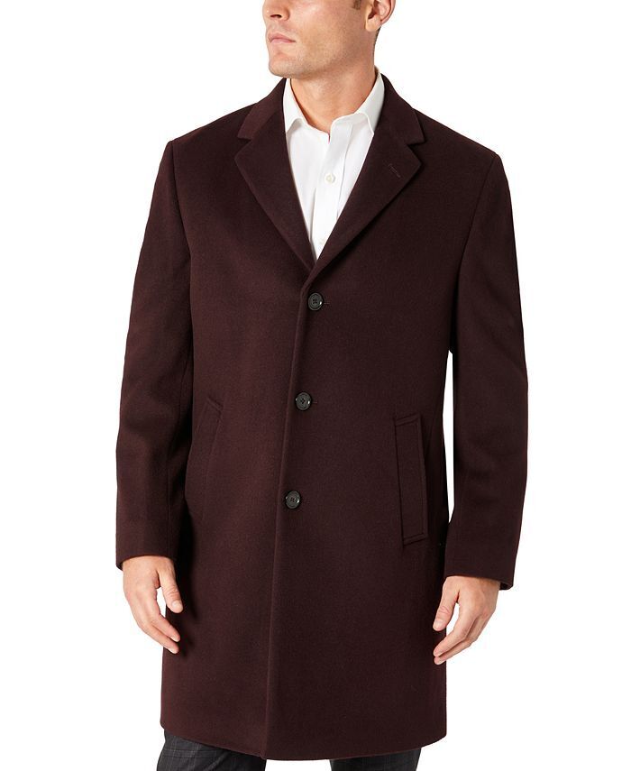 KENNETH COLE REACTION Men's Overcoat Burgundy 48L Coat Slim Single-Breasted