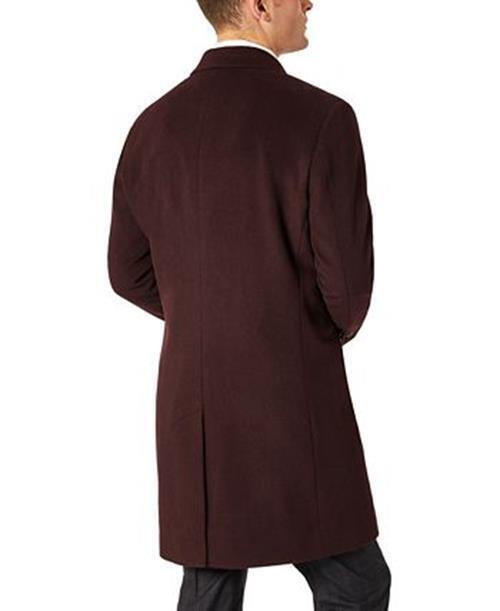 KENNETH COLE REACTION Men's Overcoat Burgundy 48L Coat Slim Single-Breasted