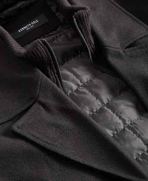 Kenneth Cole Mens Regular Fit Double Breasted Peacoat with Bib Black XXL