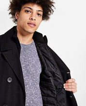 Kenneth Cole Mens Regular Fit Double Breasted Peacoat with Bib Black XXL