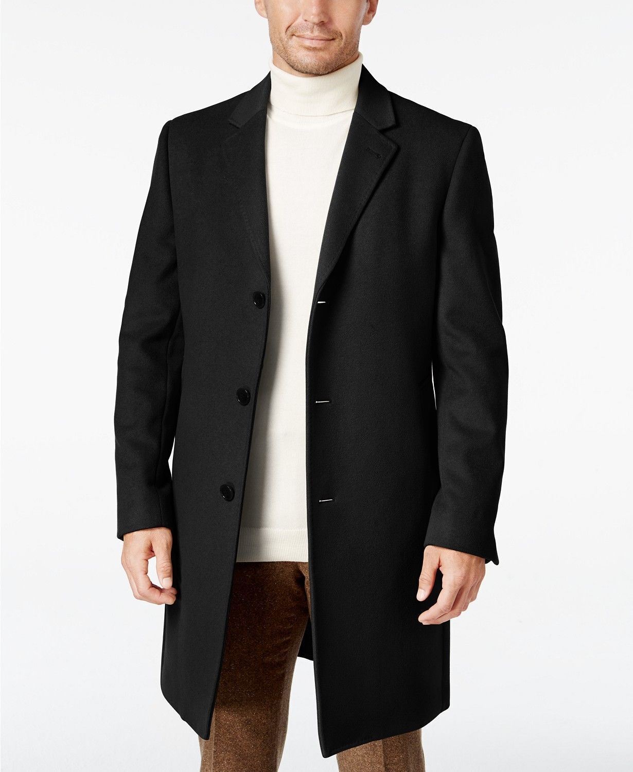 Lauren Ralph Lauren Mens Classic fit Overcoat Coat 40 S Black Solid