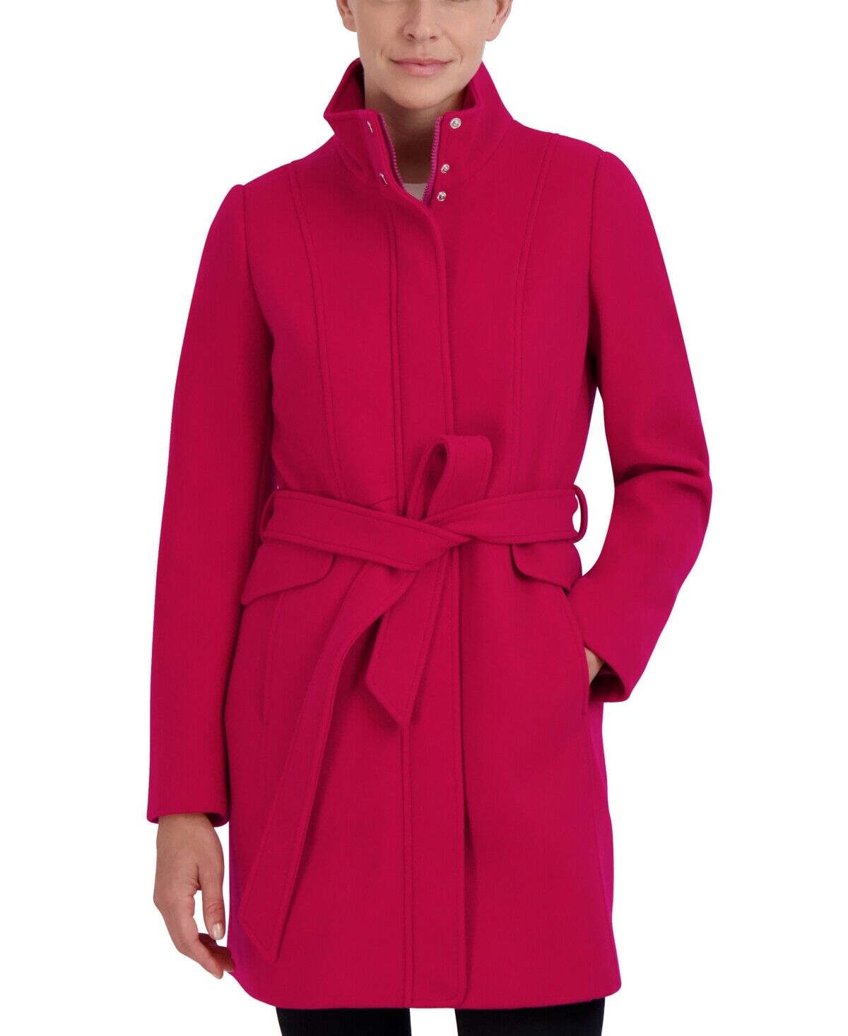 Laundry by Shelli Segal Women's Single-Breasted Belted Walker Coat XL Magneta