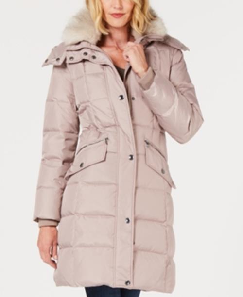 LONDON FOG Womens Hooded Faux-Fur Collar Puffer Coat XXL Down Rosewood Tan