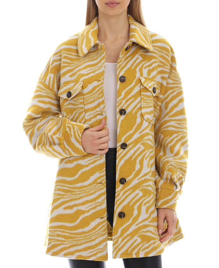 AVEC LES FILLES Womens Tiger-Print Shirt Jacket Small Yellow