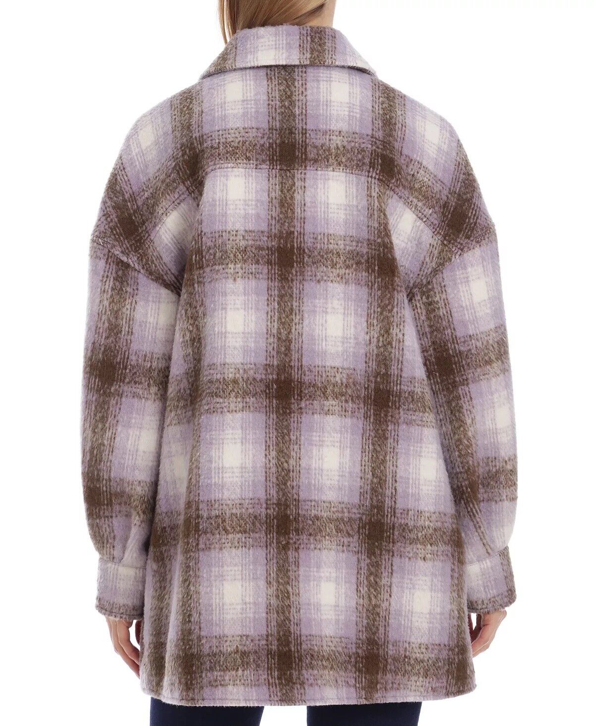 AVEC LES FILLES Plaid Shirt Jacket Brown Lavender Plaid Small Womens