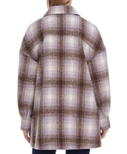 AVEC LES FILLES Plaid Shirt Jacket Brown Lavender Plaid Small Womens