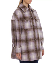 AVEC LES FILLES Plaid Shirt Jacket Brown Lavender Plaid Small Womens