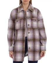 AVEC LES FILLES Plaid Shirt Jacket Brown Lavender Plaid Small Womens