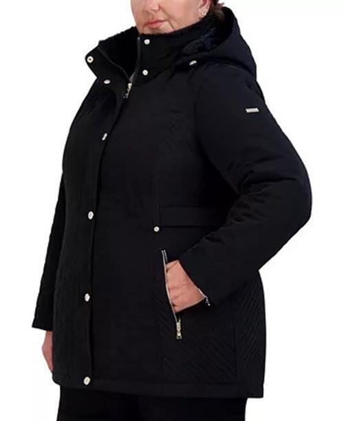 LAUNDRY BY SHELLI SEGAL Women's Plus Lined Quilted Coat 2X Black