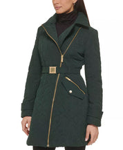 GUESS Women's Asymmetric Diamond-Quilted Coat Green Large NO BELT
