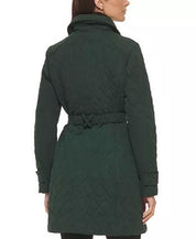 GUESS Women's Asymmetric Diamond-Quilted Coat Green Large NO BELT
