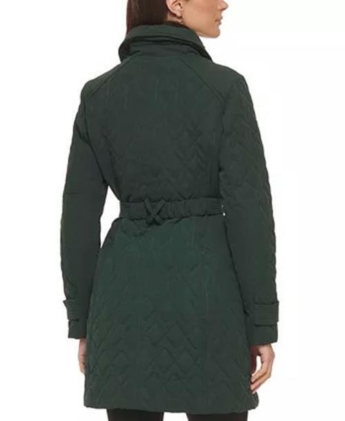 GUESS Women's Asymmetric Diamond-Quilted Coat Green Large NO BELT