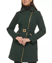 GUESS Women's Asymmetric Diamond-Quilted Coat Green Large NO BELT