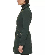GUESS Women's Asymmetric Diamond-Quilted Coat Green Large NO BELT