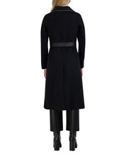 Tahari Womens Faux-Leather-Trim Belted Wrap Coat XXS Black