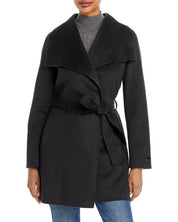 T Tahari Womens Ella Belted Coat Small Deep Charcoal Grey