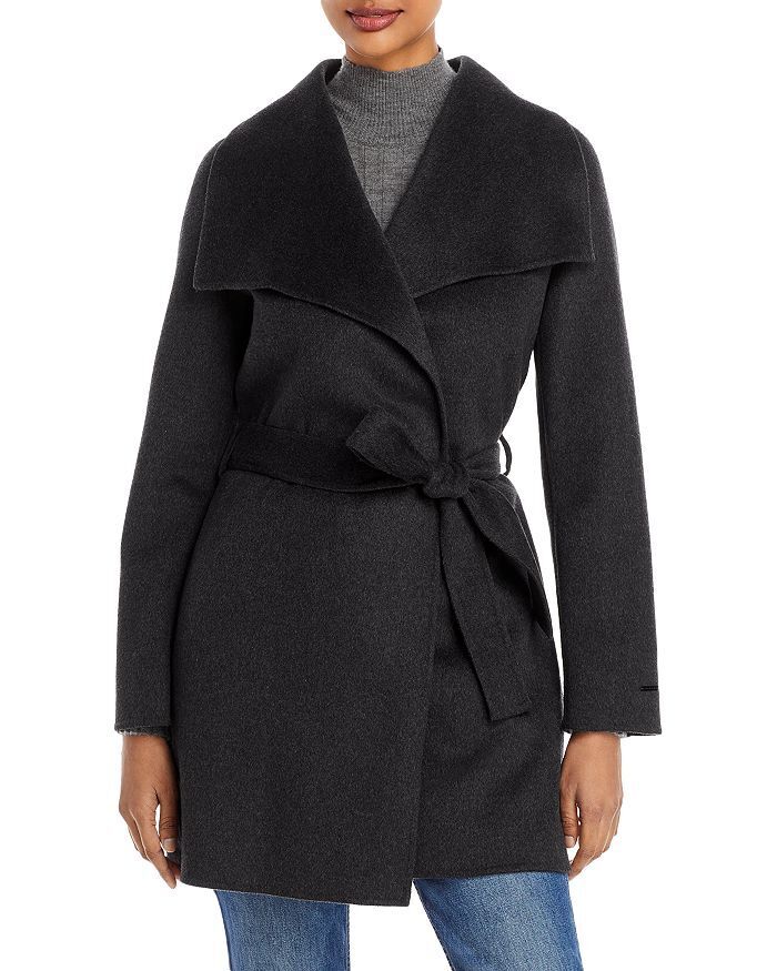 T Tahari Womens Ella Belted Coat Small Deep Charcoal Grey